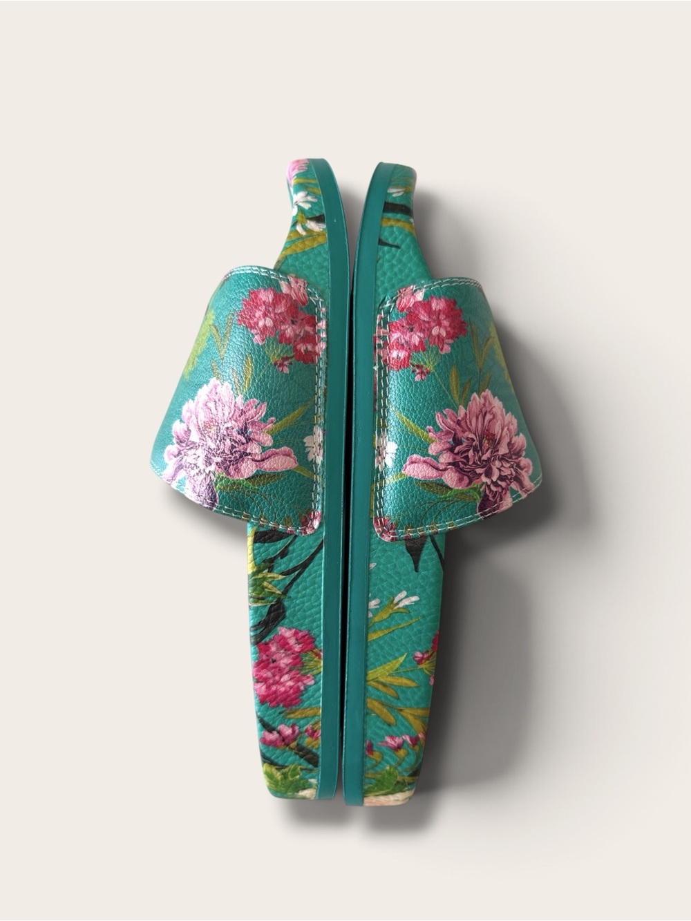 Johnny Was Teal Floral Slide Sandals - Picture 7 of 9